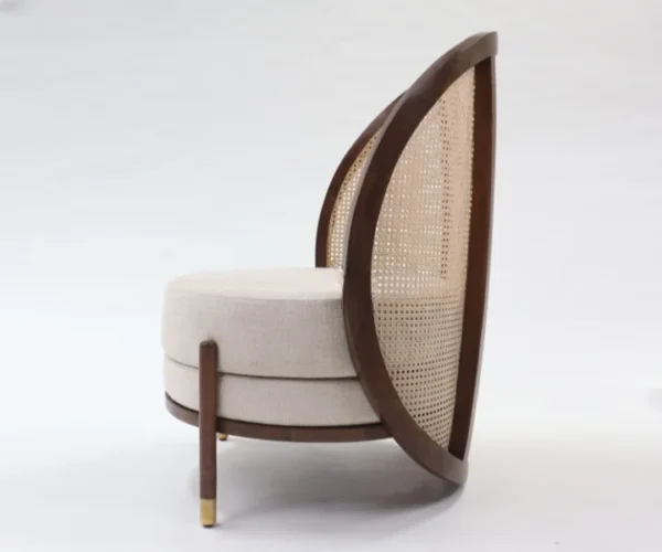Curved Teak Wood Chair with Handwoven Cane Backrest and Seat Aesthetic craft