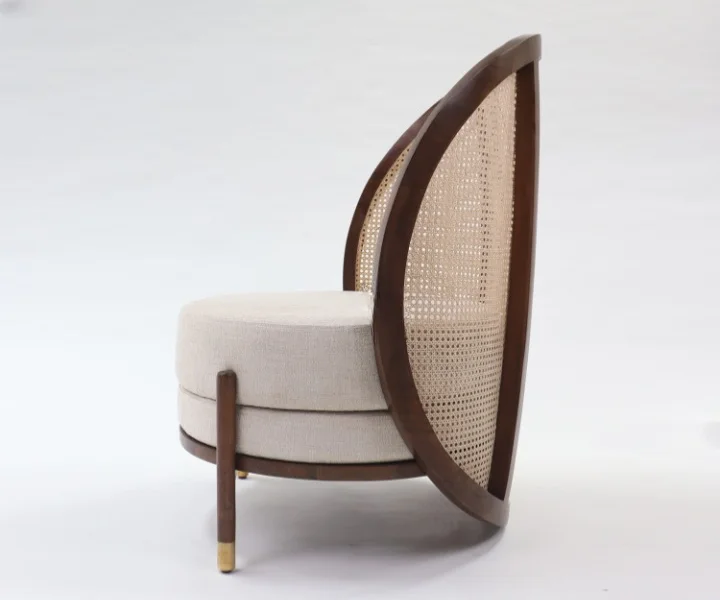 Curved Teak Wood Chair with Handwoven Cane Backrest and Seat Aesthetic craft Curved Teak Wood Chair with Handwoven Cane Backrest and Seat Aesthetic craft