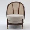 Curved Teak Wood Chair with Handwoven Cane Backrest and Seat Aesthetic craft