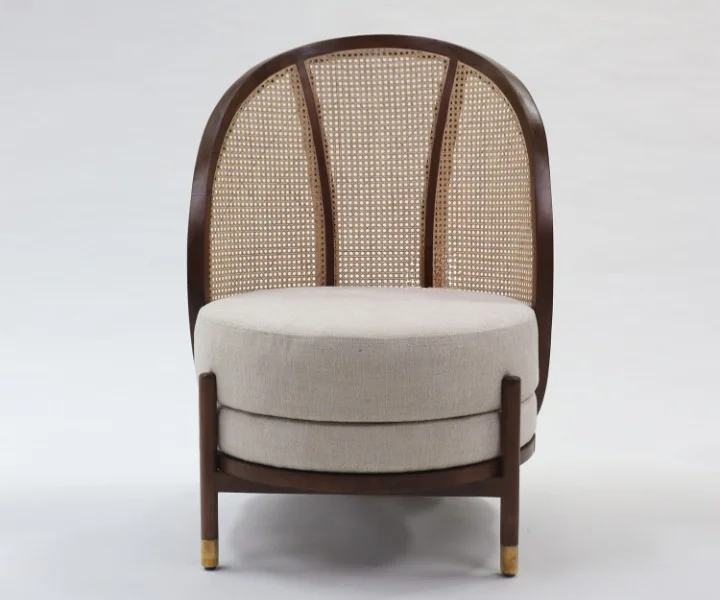 Curved Teak Wood Chair with Handwoven Cane Backrest and Seat Aesthetic craft Curved Teak Wood Chair with Handwoven Cane Backrest and Seat Aesthetic craft
