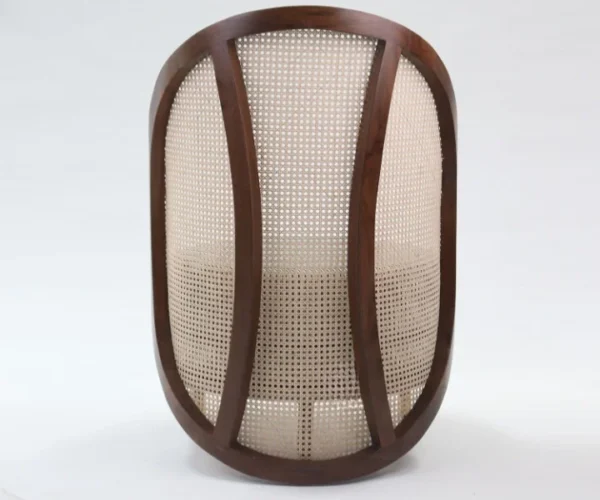 Curved Teak Wood Chair with Handwoven Cane Backrest and Seat Aesthetic craft
