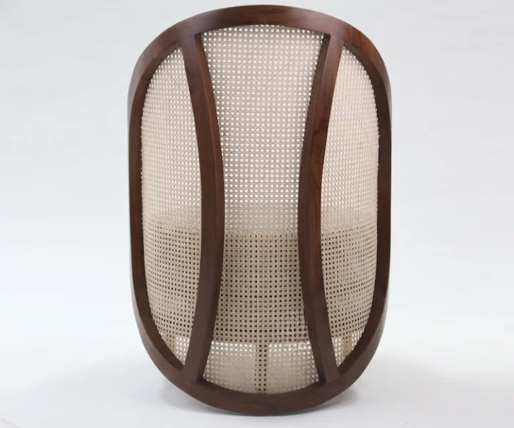 Curved Teak Wood Chair with Handwoven Cane Backrest and Seat Aesthetic craft Curved Teak Wood Chair with Handwoven Cane Backrest and Seat Aesthetic craft