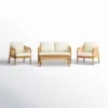 Outdoor mango wood and wicker lounge set with chairs, loveseat, table, and cushions Aesthetic craft