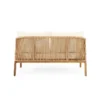 Outdoor mango wood and wicker lounge set with chairs, loveseat, table, and cushions Aesthetic craft