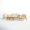 Outdoor mango wood and wicker lounge set with chairs, loveseat, table, and cushions Aesthetic craft