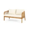 Outdoor mango wood and wicker lounge set with chairs, loveseat, table, and cushions Aesthetic craft