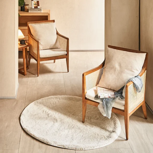 Rattan Lounge Chair with Mango Wood Frame and Cane Backrest Aesthetic craft