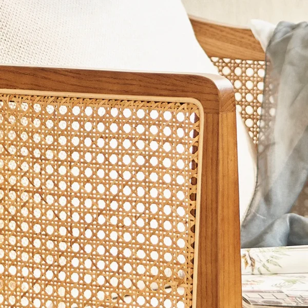 Rattan Lounge Chair with Mango Wood Frame and Cane Backrest Aesthetic craft