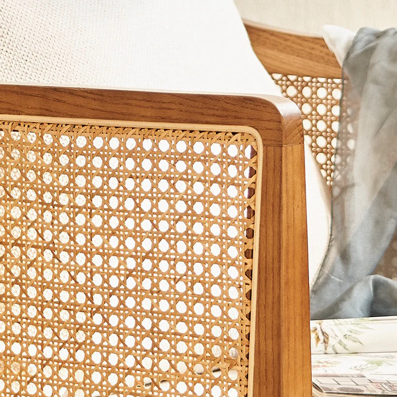 Rattan Lounge Chair with Mango Wood Frame and Cane Backrest Aesthetic craft Rattan Lounge Chair with Mango Wood Frame and Cane Backrest Aesthetic craft