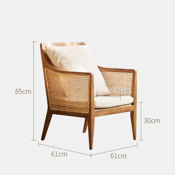 Rattan Lounge Chair with Mango Wood Frame and Cane Backrest Aesthetic craft