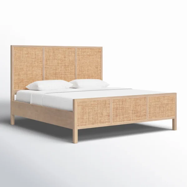 Handcrafted mango wood and cane bed frame in king, queen, and twin sizes Aesthetic craft