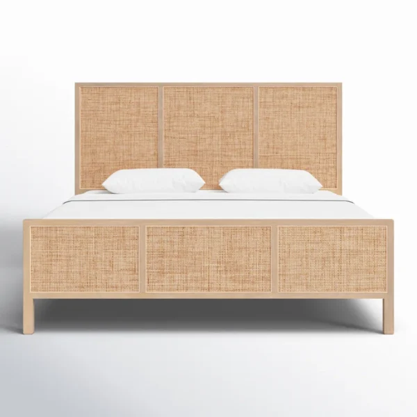 Handcrafted mango wood and cane bed frame in king, queen, and twin sizes Aesthetic craft