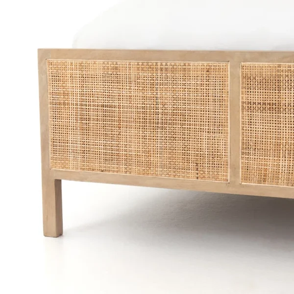 Handcrafted mango wood and cane bed frame in king, queen, and twin sizes Aesthetic craft