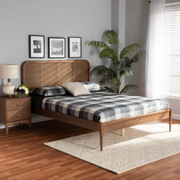 Solid mango wood cane bed frame available in brown and black colors Aesthetic craft