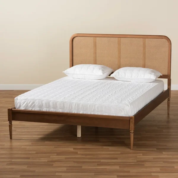 Solid mango wood cane bed frame available in brown and black colors Aesthetic craft