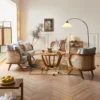 Simple solid wood office sofa set with cane weave and coffee table Aesthetic craft