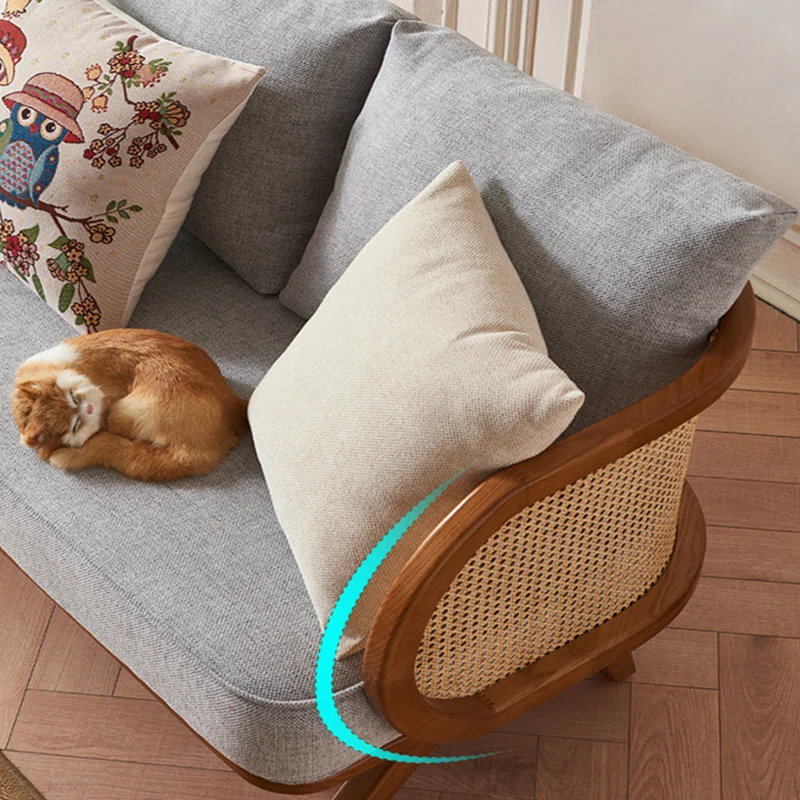 Simple solid wood office sofa set with cane weave and coffee table Aesthetic craft Simple solid wood office sofa set with cane weave and coffee table Aesthetic craft