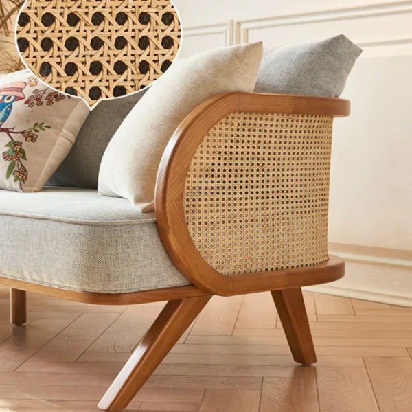 Simple solid wood office sofa set with cane weave and coffee table Aesthetic craft