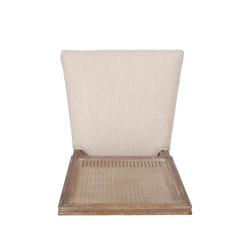 Wood and cane 6-person dining table set with upholstered chairs in light wood finish Aestheticcraft Wood and cane 6-person dining table set with upholstered chairs in light wood finish Aestheticcraft