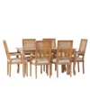 Wood and cane 6-person dining table set with upholstered chairs in light wood finish Aestheticcraft