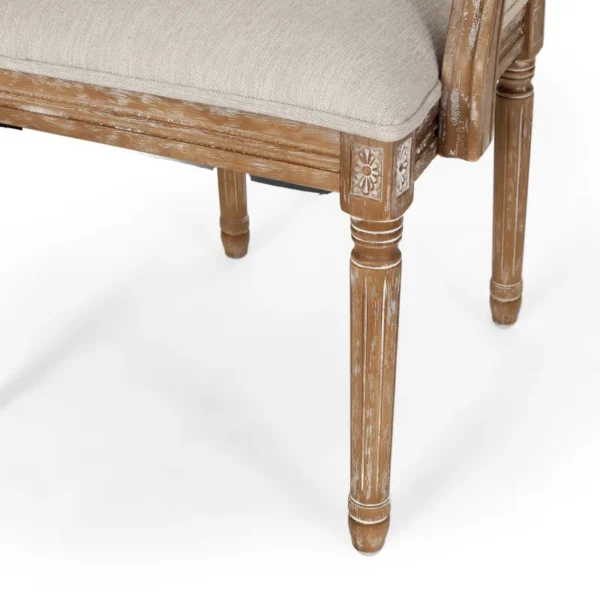 Wood and cane 6-person dining table set with upholstered chairs in light wood finish Aestheticcraft