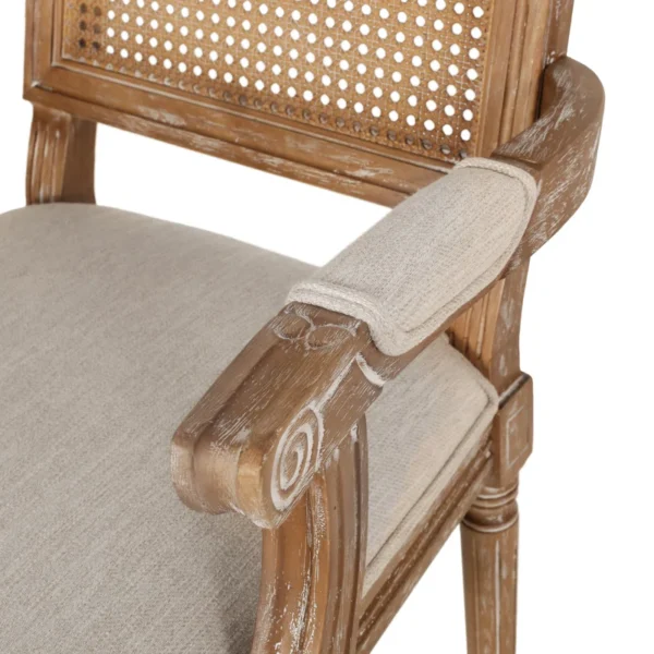 Wood and cane 6-person dining table set with upholstered chairs in light wood finish Aestheticcraft
