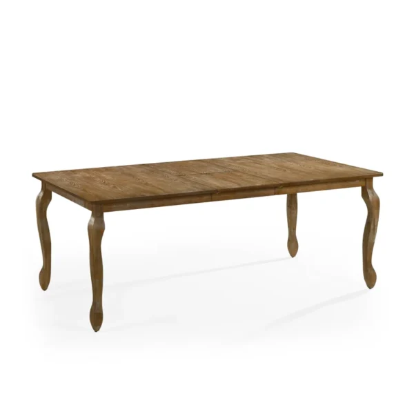 Wood and cane 6-person dining table set with upholstered chairs in light wood finish Aestheticcraft