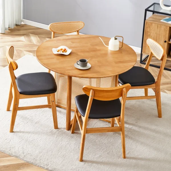 Ancient style mango wood dining set with cane‑leg table and matching chairs Aestheticcraft