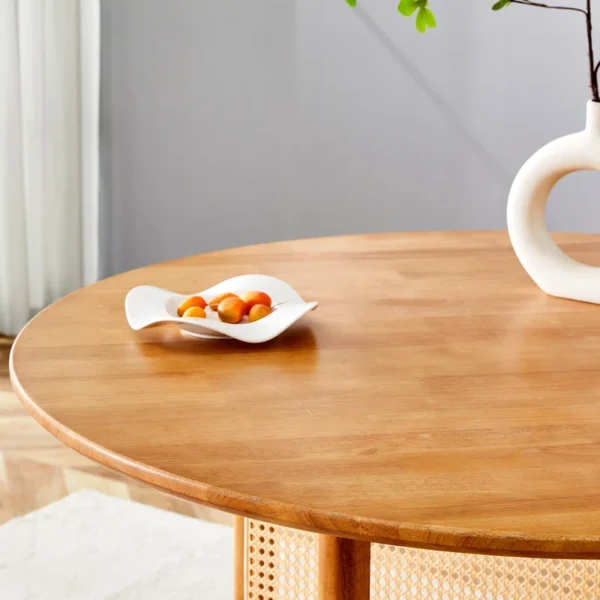 Ancient style mango wood dining set with cane‑leg table and matching chairs Aestheticcraft