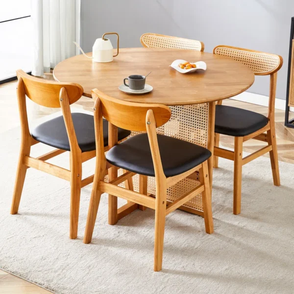 Ancient style mango wood dining set with cane‑leg table and matching chairs Aestheticcraft