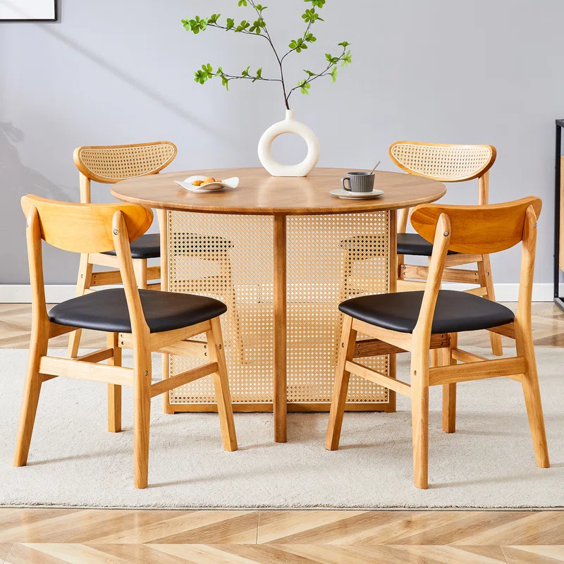Ancient style mango wood dining set with cane‑leg table and matching chairs Aestheticcraft` Ancient style mango wood dining set with cane‑leg table and matching chairs Aestheticcraft