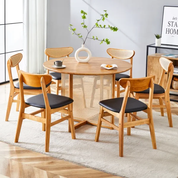Ancient style mango wood dining set with cane‑leg table and matching chairs Aestheticcraft