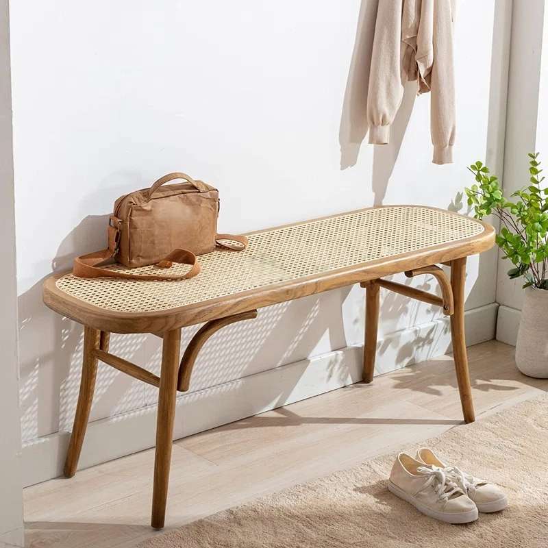 Cane Solid Wood Bench made with mango wood and cane detailing Aesthetic craft