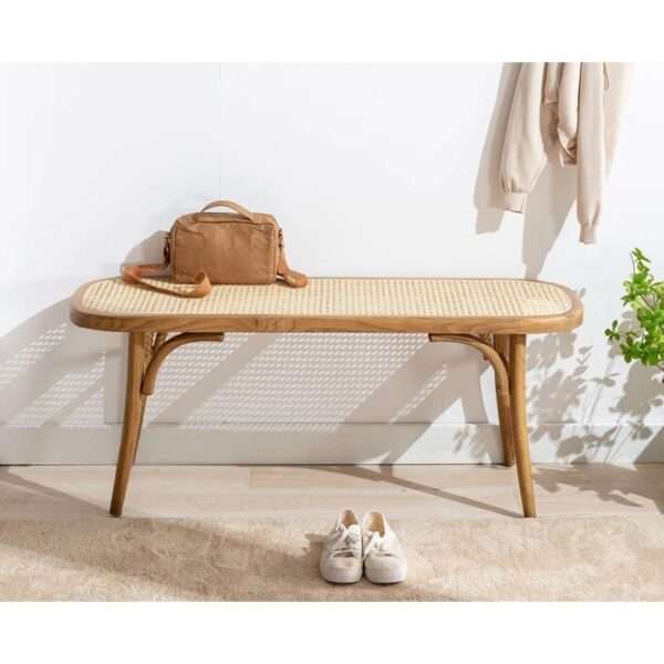 Cane Solid Wood Bench made with mango wood and cane detailing Aesthetic craft