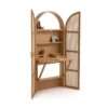Foldable oak and rattan cabinet desk with brass handles, closed against a wall Aeshtetic craft