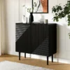 Aesthetic craft Tall 2-door accent cabinet in mango wood and MDF with elevated legs, available in black, grey, and white.