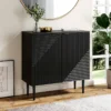 Aesthetic craft Tall 2-door accent cabinet in mango wood and MDF with elevated legs, available in black, grey, and white.
