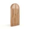 Foldable oak and rattan cabinet desk with brass handles, closed against a wall Aeshtetic craft