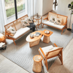 Rattan Lounge Solid Wood Office Sofa Set | Mango Wood & Cane