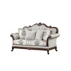Aesthetic craft Luxurious carved 3+2+2 sofa set with wood detailing and decorative cushions.