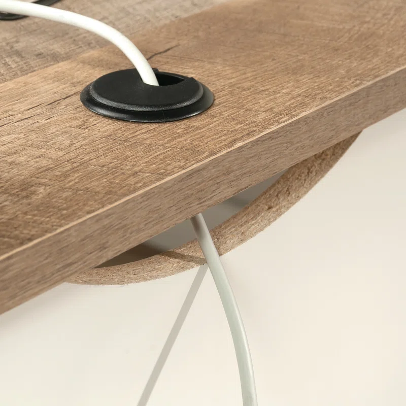 Aesthetic craft L-shaped executive desk with white base, wood top, drawers and shelves for home office use. Aesthetic craft L-shaped executive desk with white base, wood top, drawers and shelves for home office use.