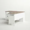 Aesthetic craft L-shaped executive desk with white base, wood top, drawers and shelves for home office use.