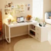 Aesthetic craft Multi-functional desk with drawers and shelves, adjustable to L-shape or straight, shown in dark finish.