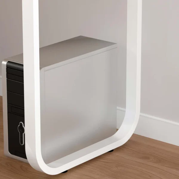 Aesthetic craft Multi-functional desk with drawers and shelves, adjustable to L-shape or straight, shown in dark finish.