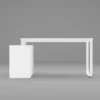 Aesthetic craft Multi-functional desk with drawers and shelves, adjustable to L-shape or straight, shown in dark finish.