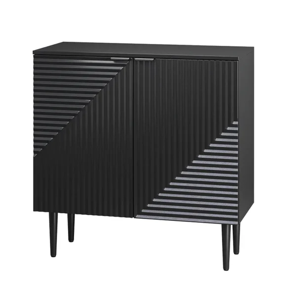 Aesthetic craft Tall 2-door accent cabinet in mango wood and MDF with elevated legs, available in black, grey, and white.
