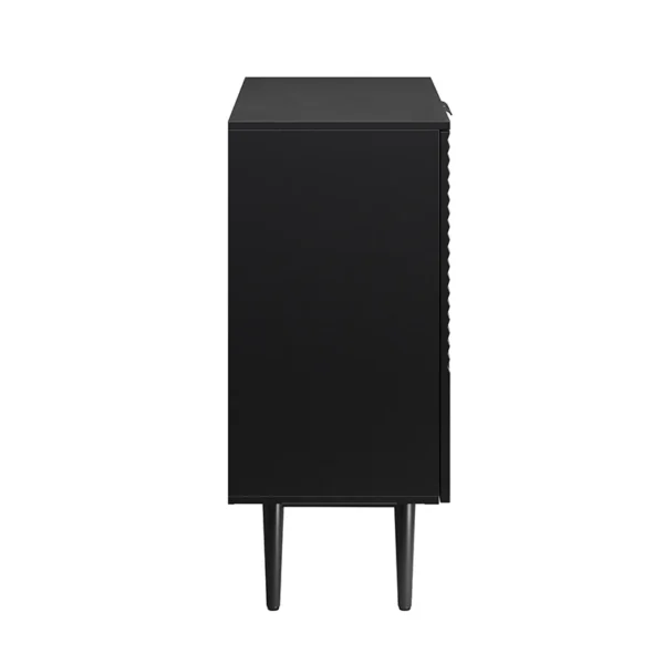 Aesthetic craft Tall 2-door accent cabinet in mango wood and MDF with elevated legs, available in black, grey, and white.