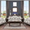 Aesthetic craft Luxurious carved 3+2+2 sofa set with wood detailing and decorative cushions.