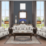Hand-Carved Sofa Set with 12 Cushions