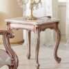 Aesthetic craft Platinum carved mango wood sofa set with armchairs, center table, side tables, TV unit, and decorative pillows